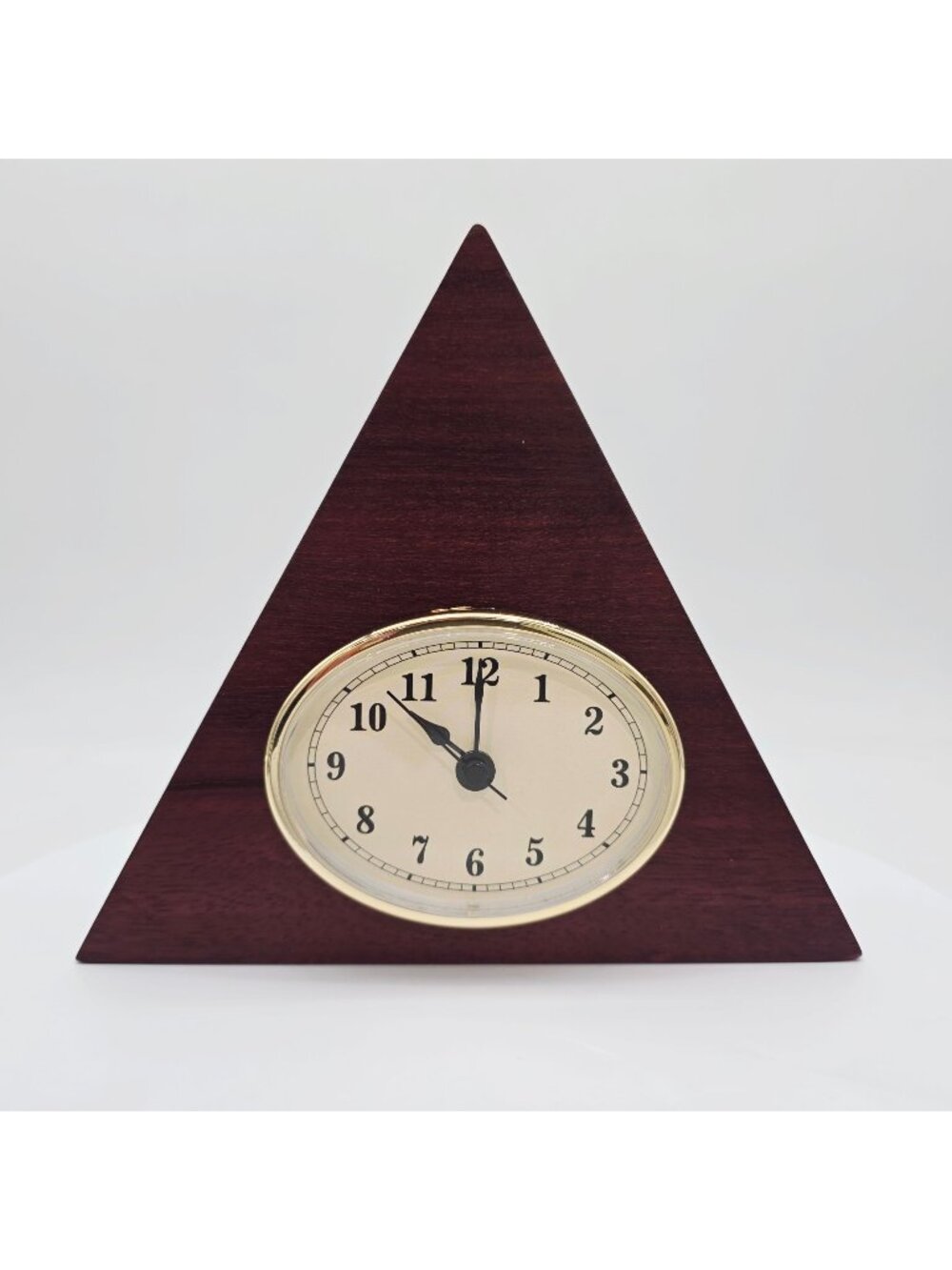 Triangle Desk Clock Purpleheart Wood With Gold Accents South American 6"